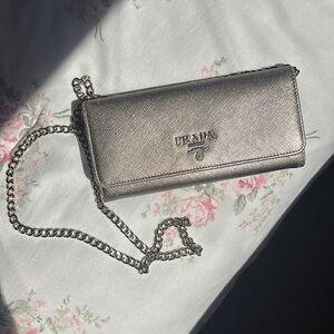 Prada Metallic Silver Women's Wallet